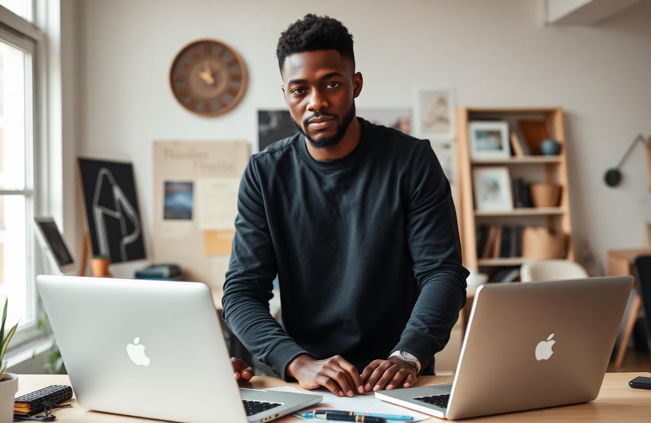 Young Black entrepreneur working in a modern studio