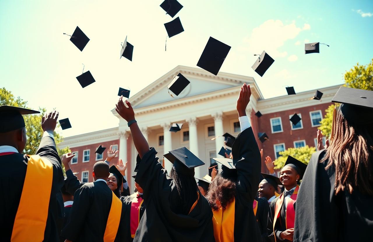 HBCU graduates throwing their caps in the air
